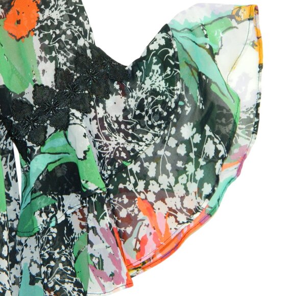 Joseph Ribkoff Sheer Floral Oversize Chiffon 3/4" Bell Cuff Sleeve Blouse Size 8 - Picture 6 of 16